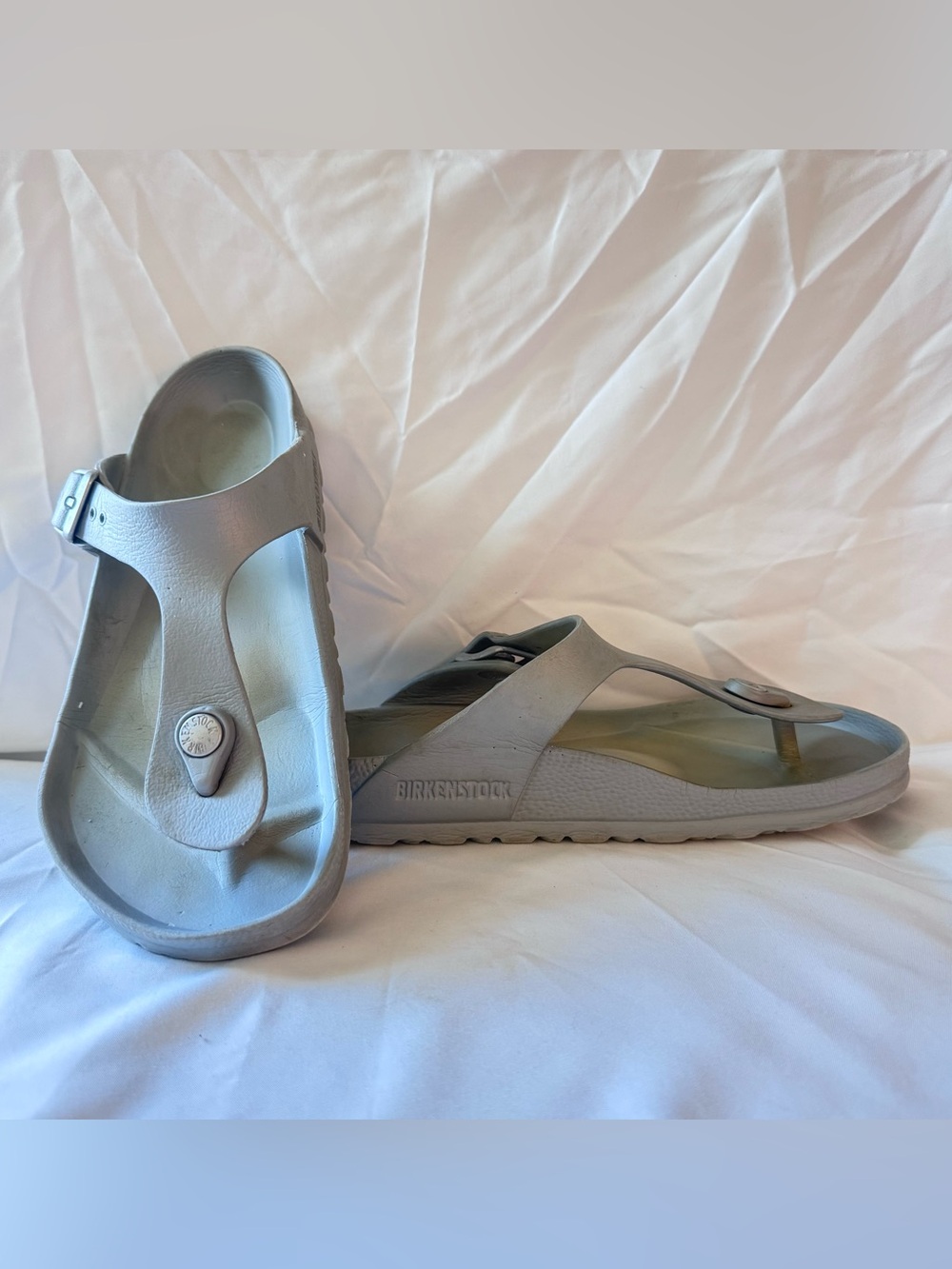 Birkenstock Gizeh Essentials Eva Metallic Silver Sandal Thong Womens 38 US 7 EUC